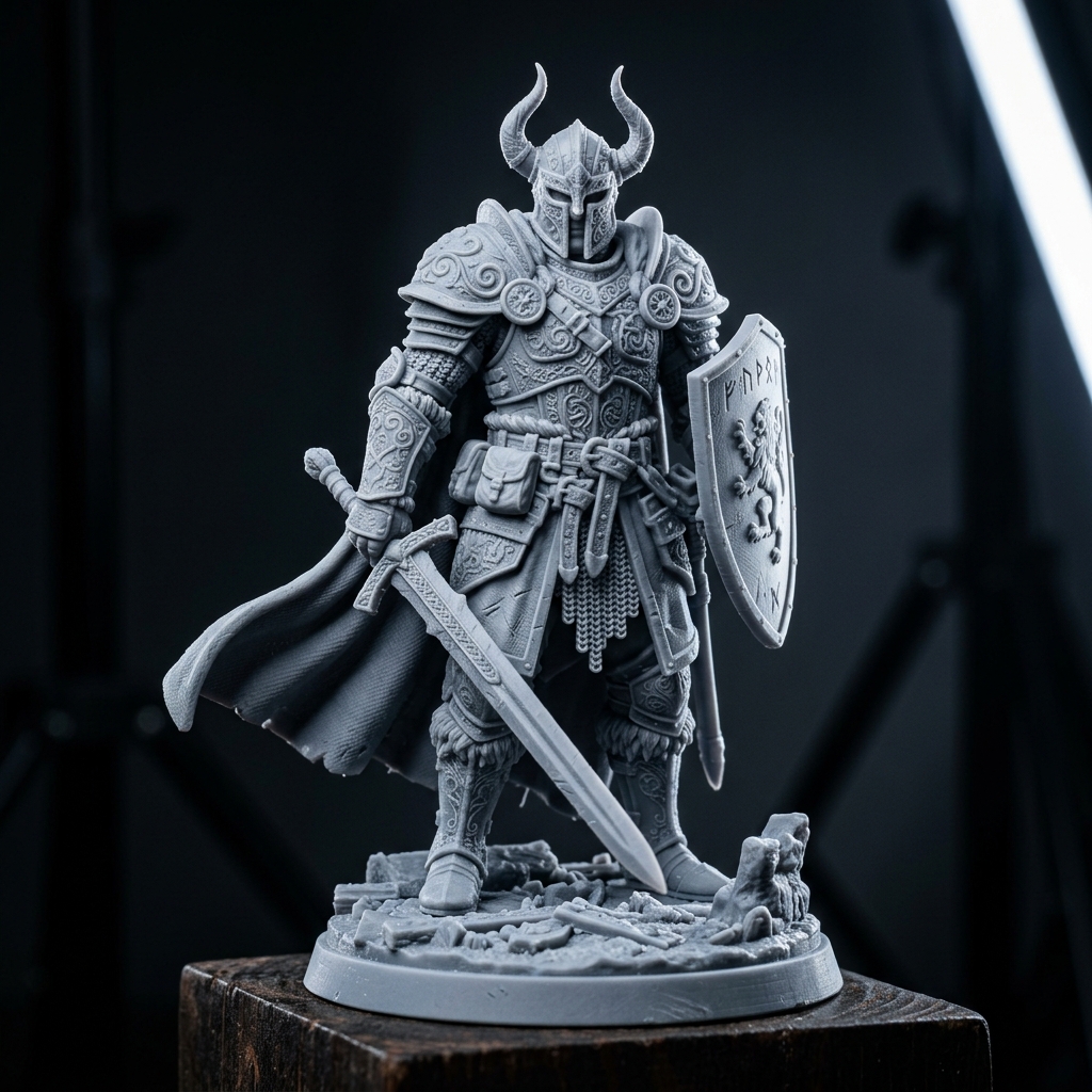 Miniatura de guerreiro RPG altamente detalhada em resina